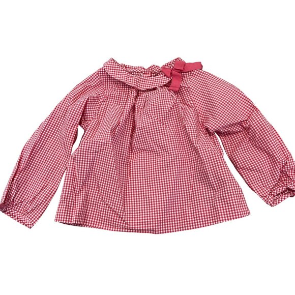 Jacadi Paris Baby Girls Red Gingham Blouse With Bow 18 Months - Picture 1 of 4
